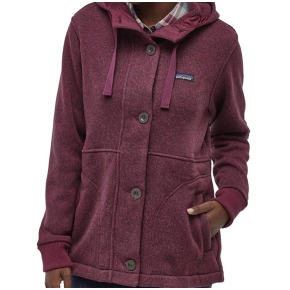 Patagonia Better Sweater Hooded Coat Burgundy Button Front Fleece L Gorpcore